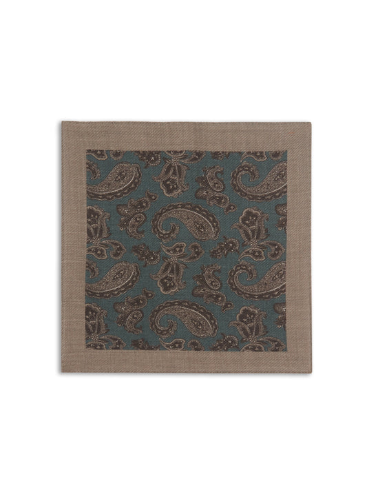 Pocket square in green wool paisley