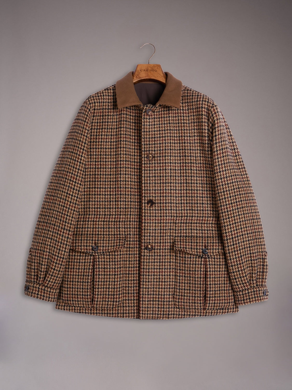Dalila padded jacket in brown houndstooth wool