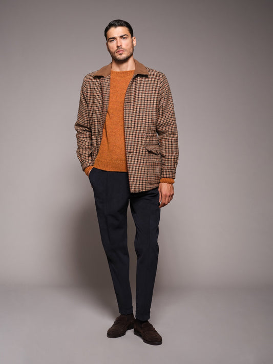 Dalila padded jacket in brown houndstooth wool