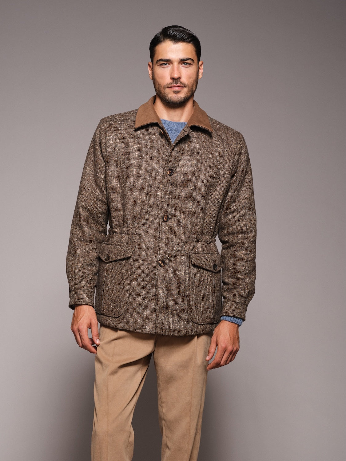 Giacca Dalila imbottita in lana Donegal beige