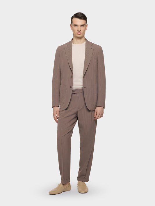 Butterfly single-breasted suit in wool seersucker beige