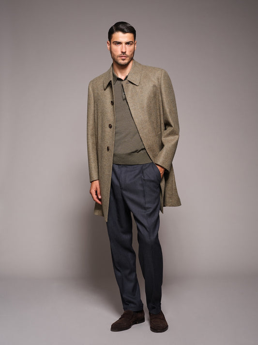 Butterfly single-breasted coat in green wool