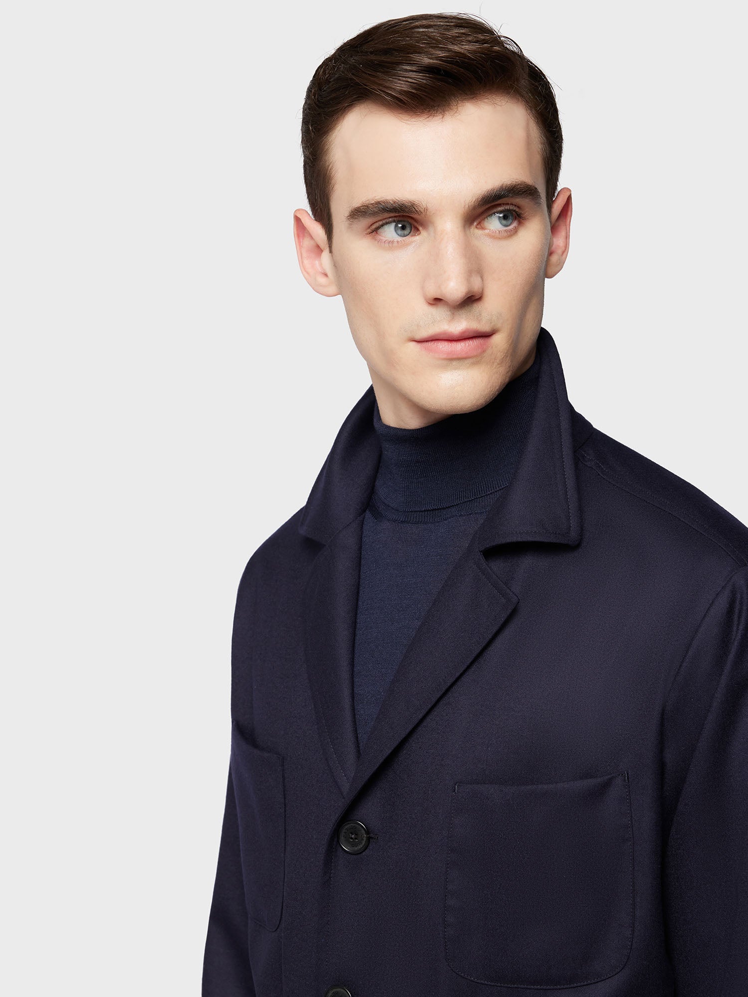 Caruso Menswear Abbigliamento Uomo Giacca con cintura in flanella di lana blu notte dettaglio