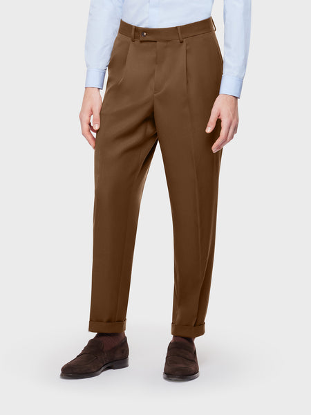 CARUSO リネン スラックス 48 ブラウン Caruso - Brown wool and technical fabric trousers