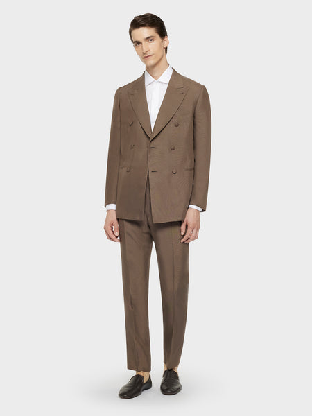 Caruso - Norma double-breasted suit in truffle-colored shantung silk