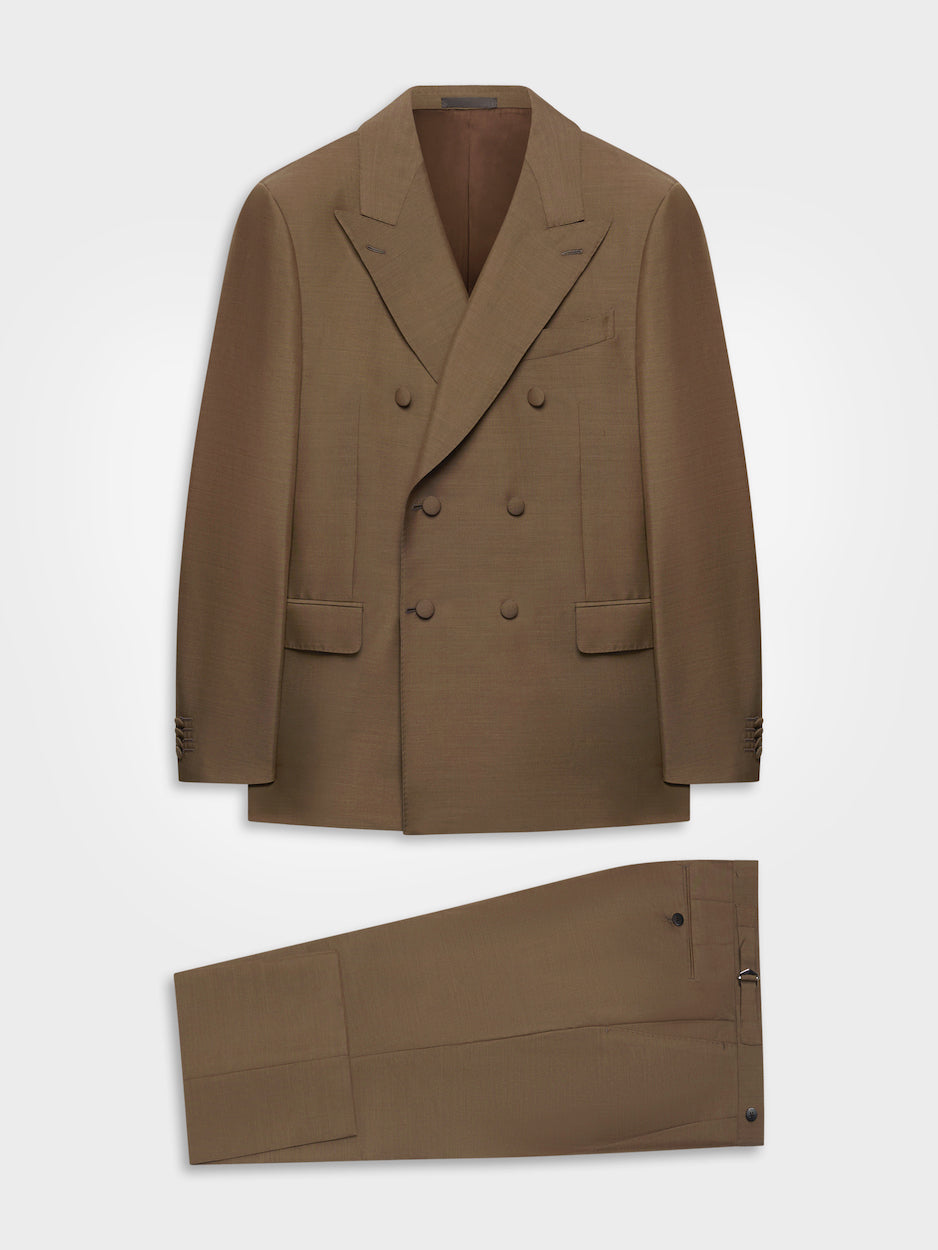 Brown Double-Breasted Norma Suit in Mohair, Wool, and Silk