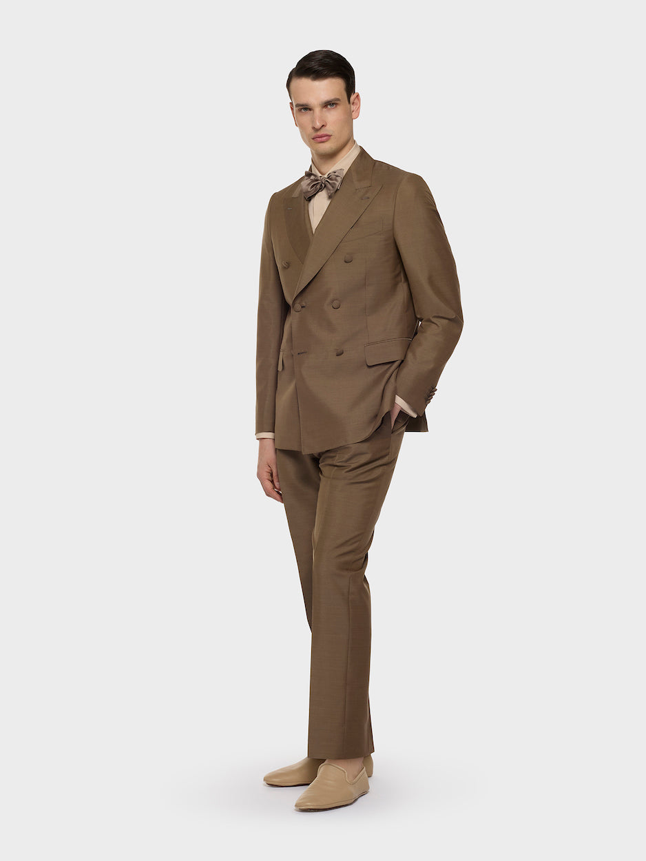 Brown Double-Breasted Norma Suit in Mohair, Wool, and Silk
