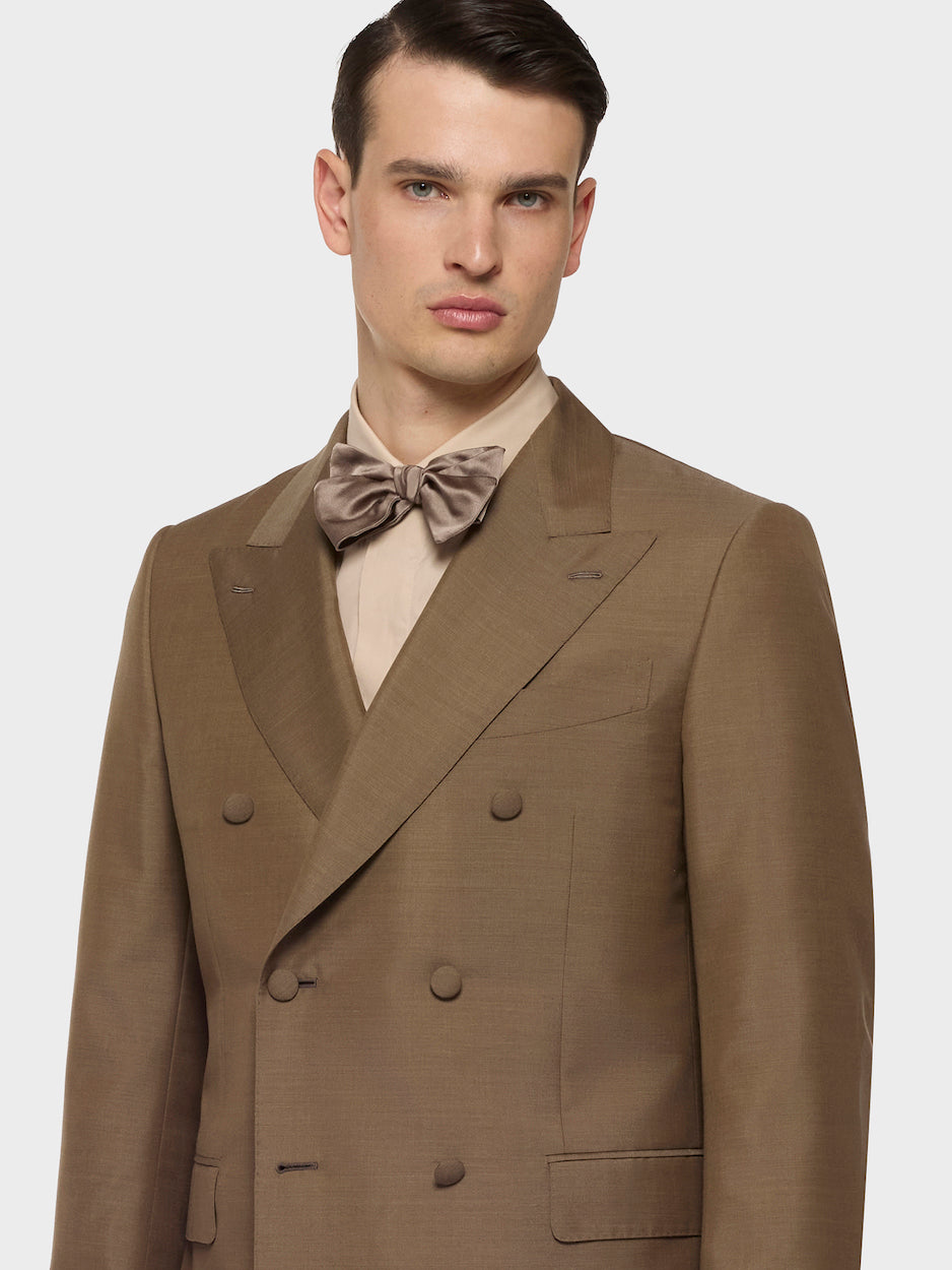 Brown Double-Breasted Norma Suit in Mohair, Wool, and Silk