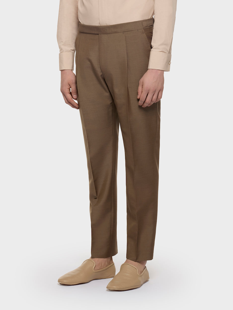 Brown Double-Breasted Norma Suit in Mohair, Wool, and Silk