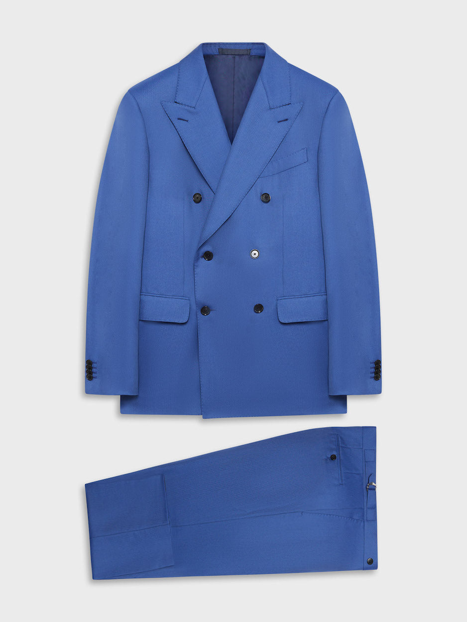 Abito norma doppiopetto in lana e seta blu