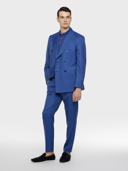 Abito norma doppiopetto in lana e seta blu