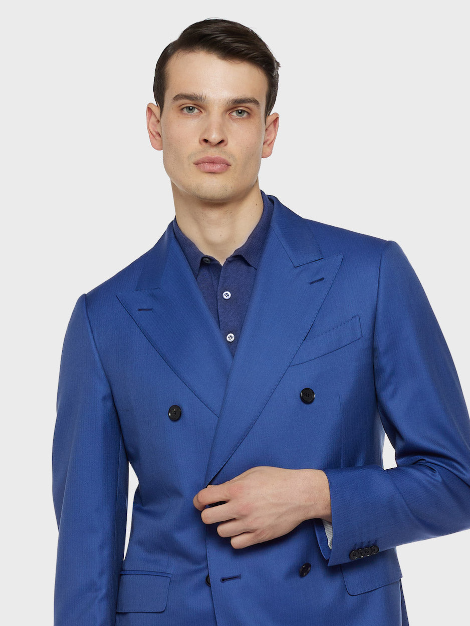 Abito norma doppiopetto in lana e seta blu