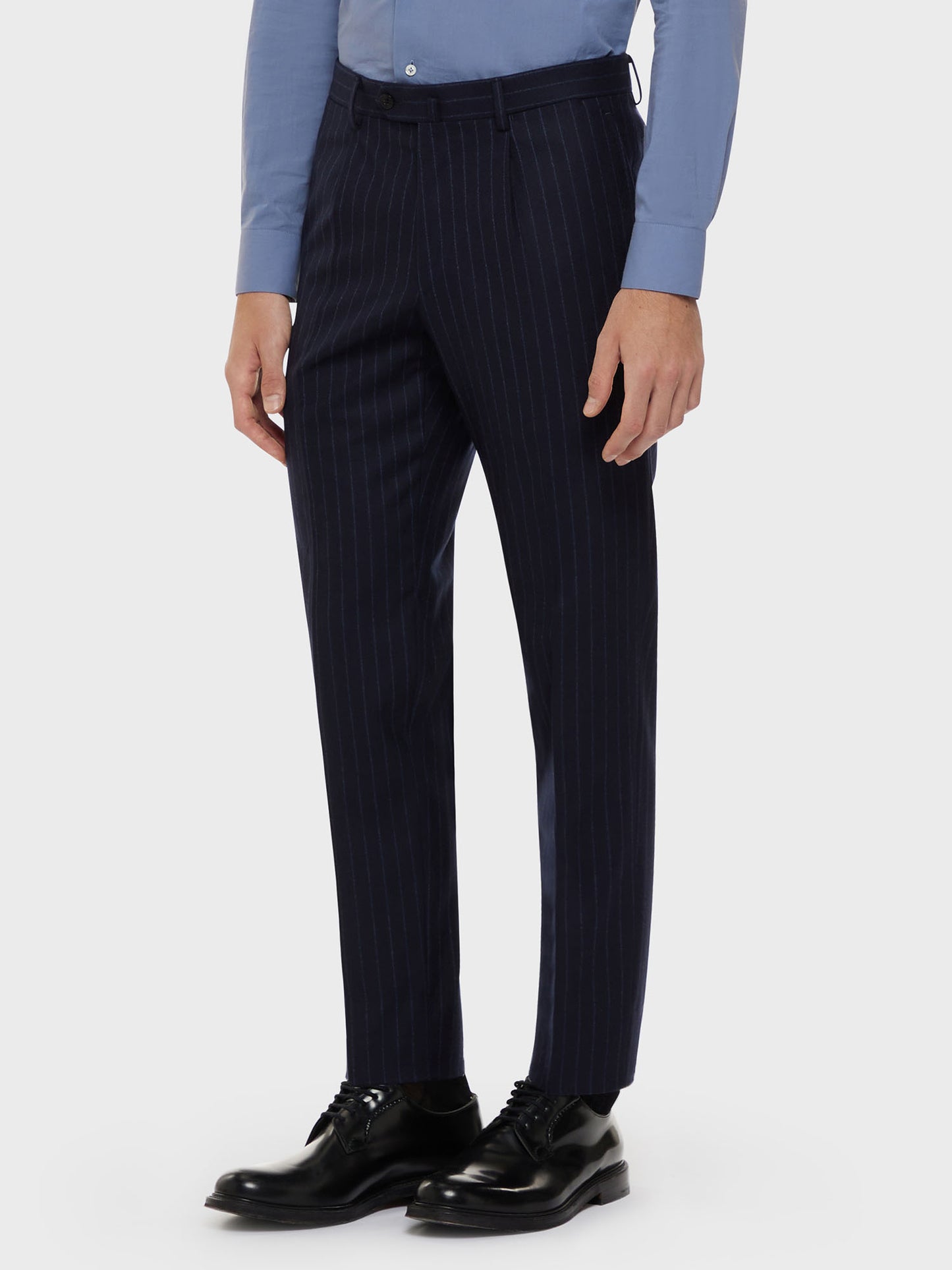 Caruso Menswear Abbigliamento Uomo Abito norma monopetto in lana "Nuage" blu drop 7R dettaglio pantalone