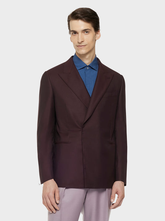 Caruso Menswear Abbigliamento Uomo Giacche Giacca norma doppiopetto in lana e seta bordeaux scuro look 3