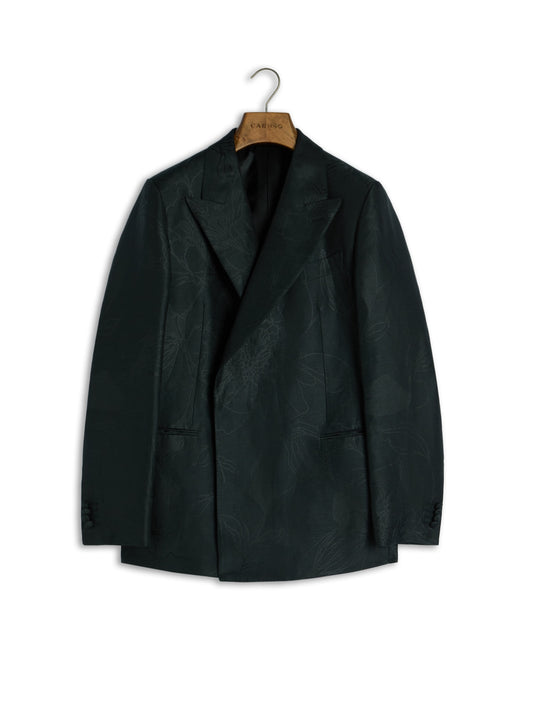 Norma double-breasted jacket in blacklinen and silk jacquard