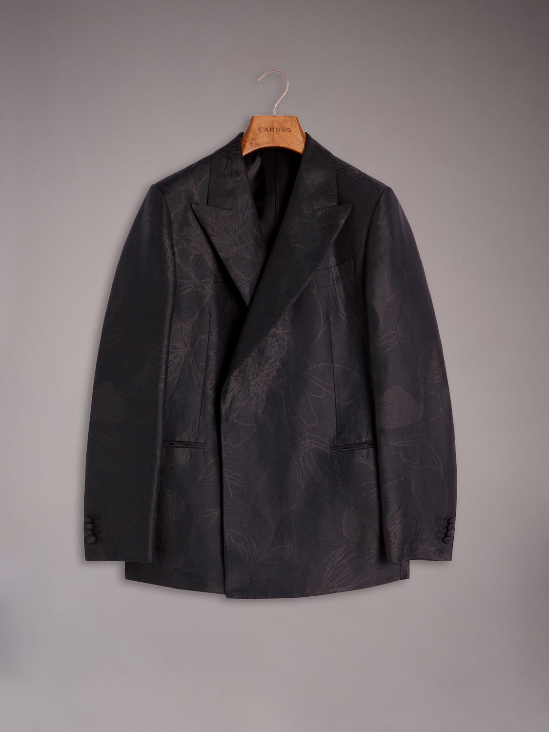 Giacca Norma doppiopetto in lino e seta jacquard nero