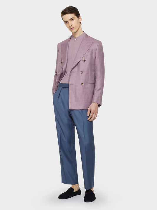 Double-breasted norma jacket in mauve wool, silk and linen