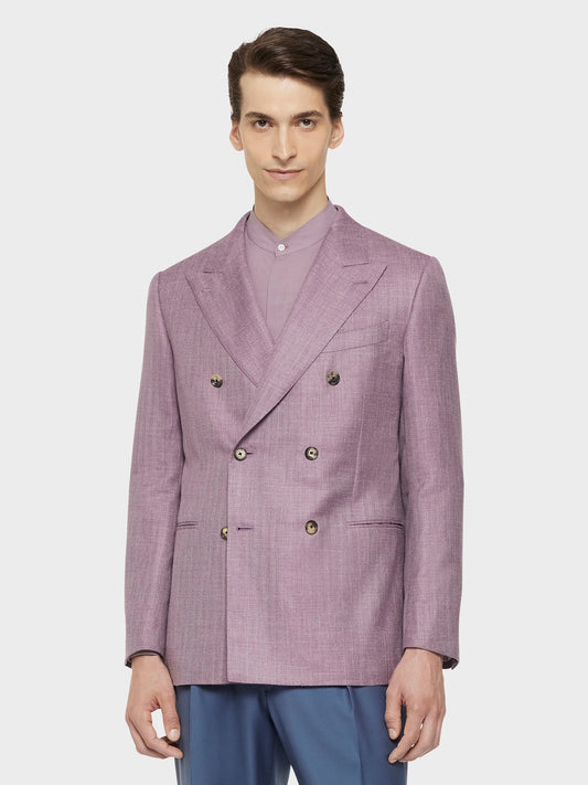 Caruso Menswear Abbigliamento Uomo Giacche Giacca norma doppiopetto in lana seta e lino malva look 3