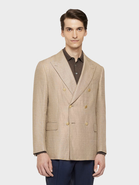 Caruso - Norma double-breasted jacket in beige wool and linen