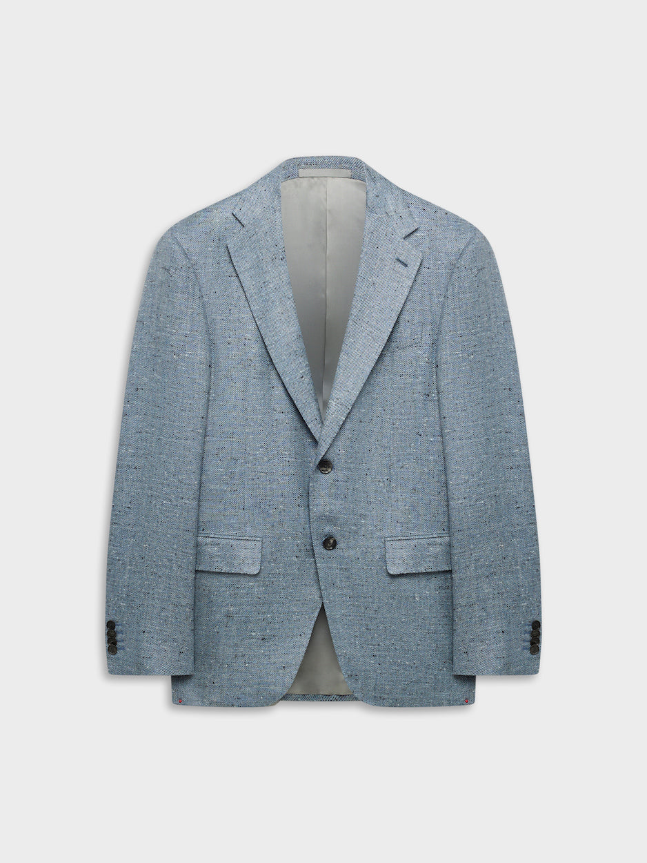 Norma Single-Breasted Jacket in Silk, Linen and Wool Blue