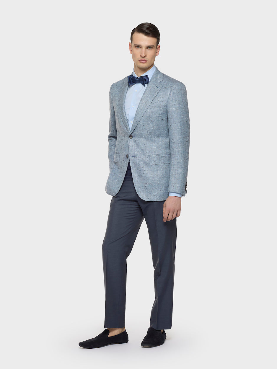 Norma Single-Breasted Jacket in Silk, Linen and Wool Blue