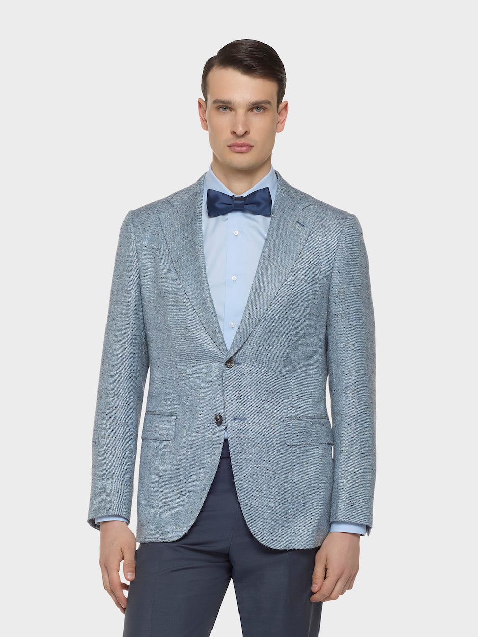 Norma Single-Breasted Jacket in Silk, Linen and Wool Blue