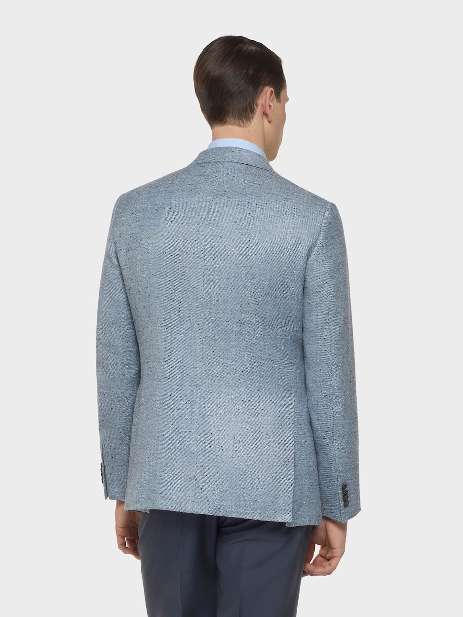 Norma Single-Breasted Jacket in Silk, Linen and Wool Blue