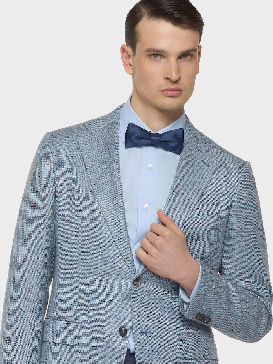 Norma Single-Breasted Jacket in Silk, Linen and Wool Blue