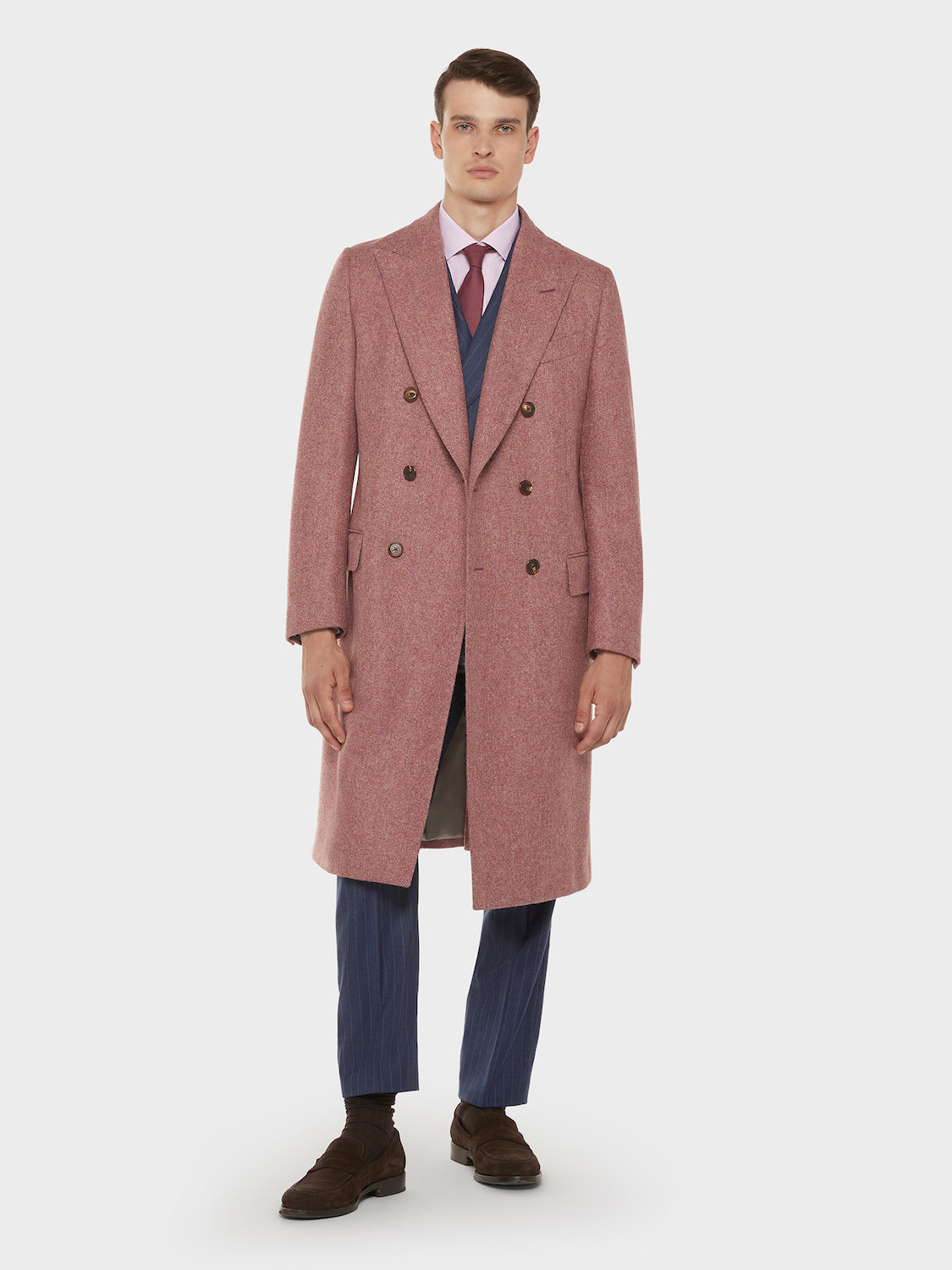 Caruso Menswear Abbigliamento Uomo Outerwear Cappotto norma doppiopetto in lana bordeaux look 1