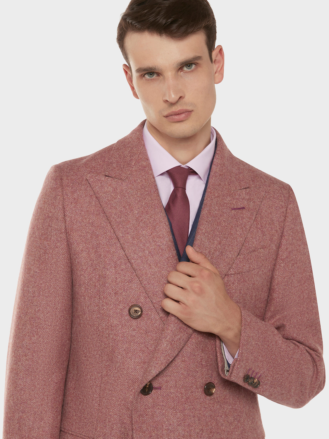Caruso Menswear Abbigliamento Uomo Outerwear Cappotto norma doppiopetto in lana bordeaux look 5