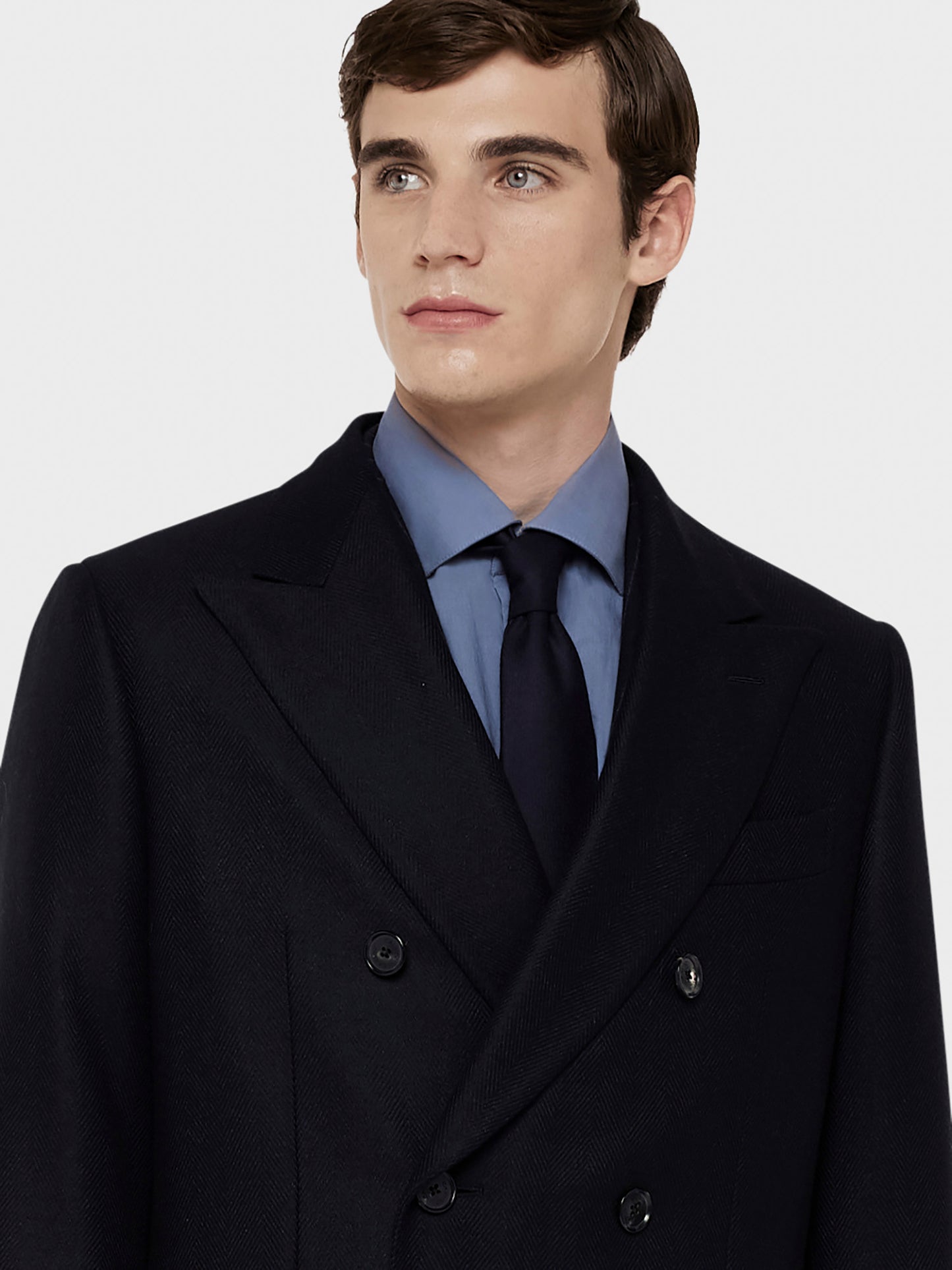 Cappotto norma doppiopetto in lana cashmere blu