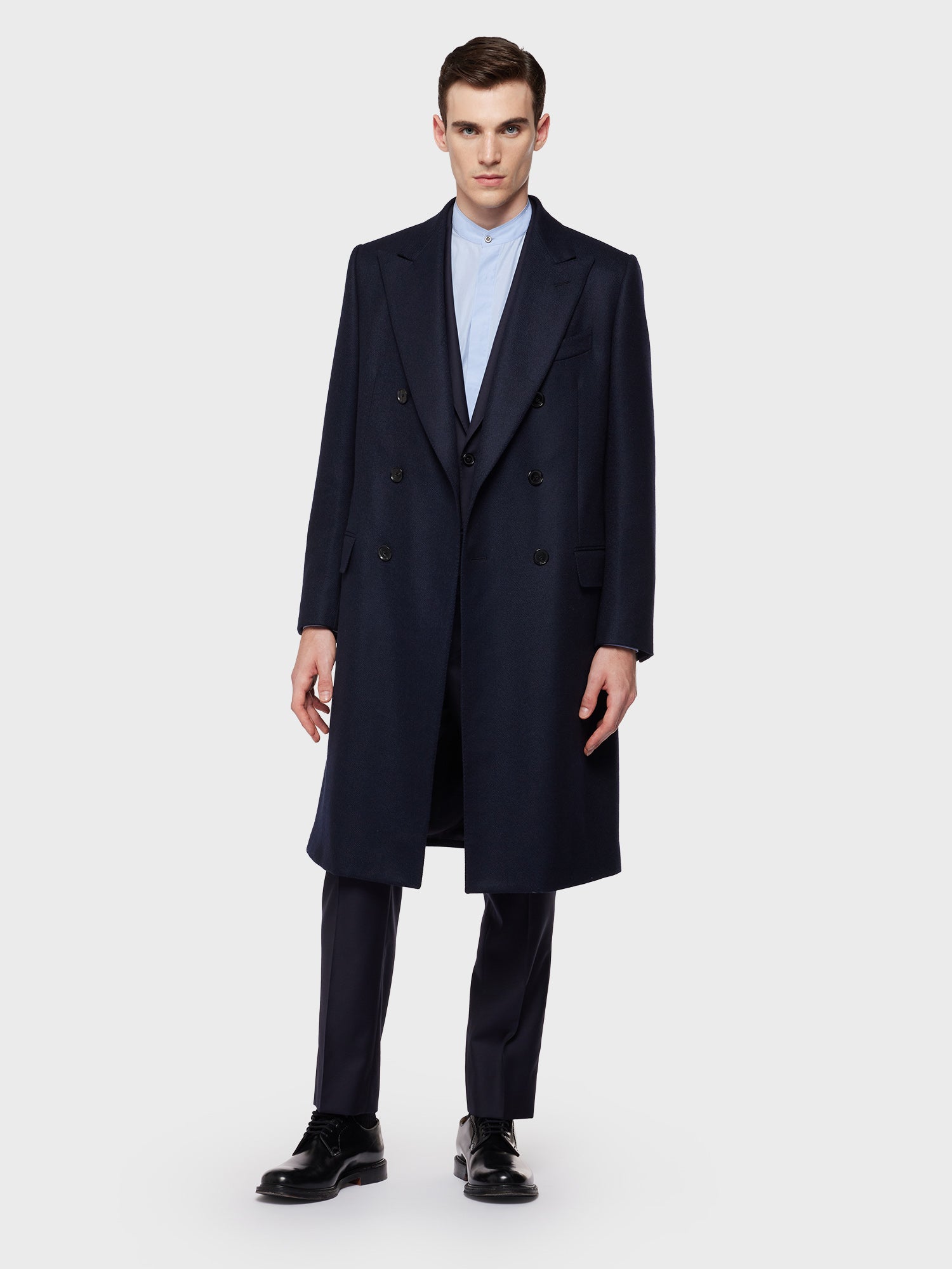 Caruso Menswear Abbigliamento Uomo Cappotto doppiopetto lana cashmere blu navy total look