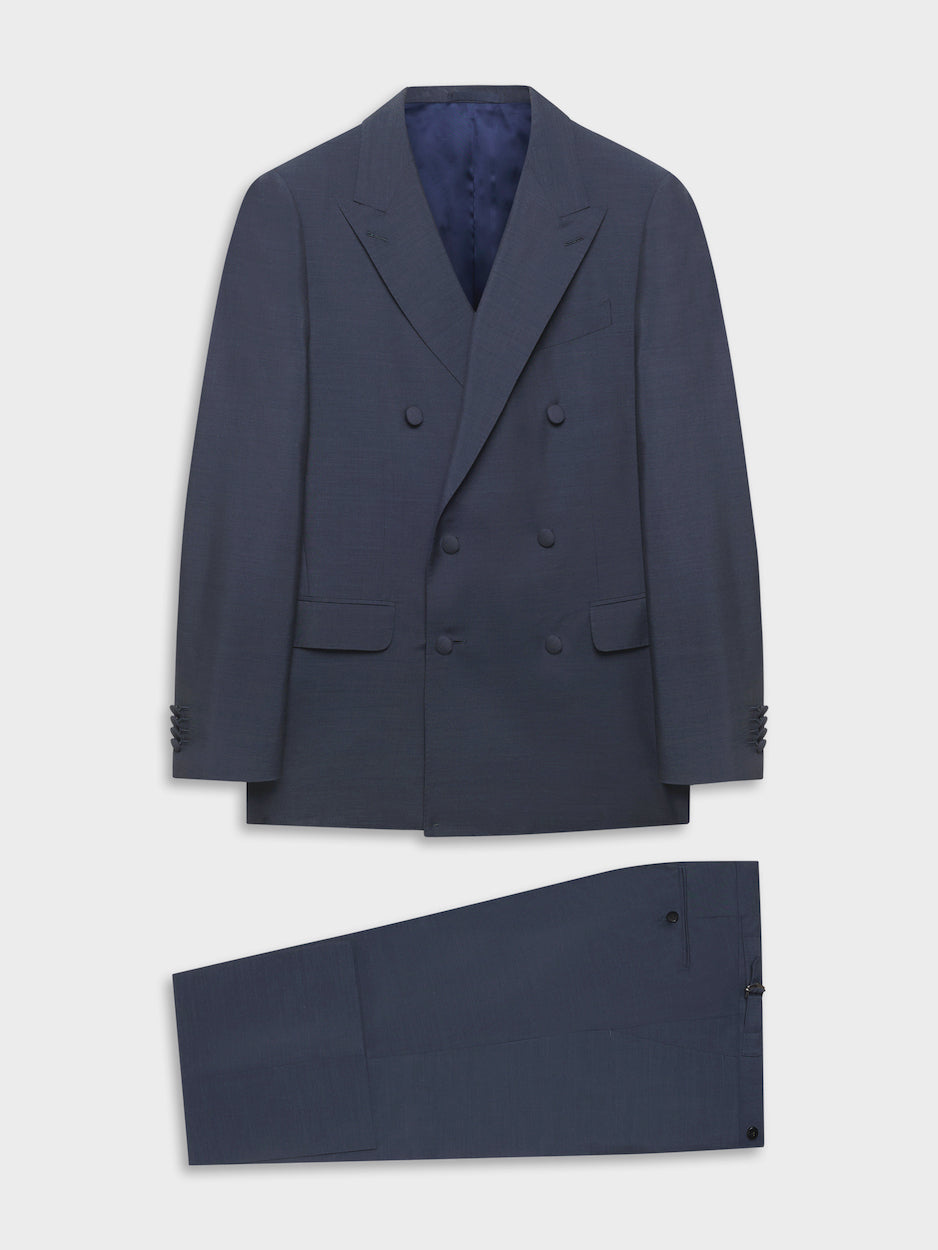 Abito macbeth doppiopetto in mohair, lana e seta blu