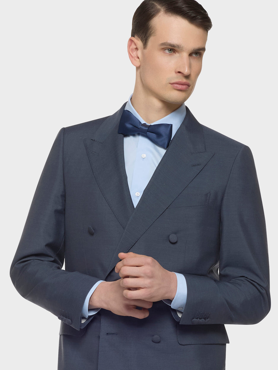 Abito macbeth doppiopetto in mohair, lana e seta blu