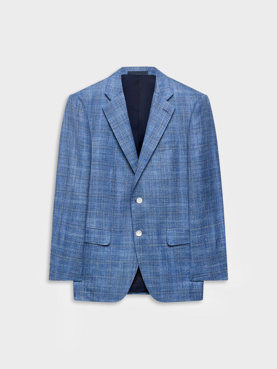 Giacca macbeth in lana, seta, lino a quadri azzurra