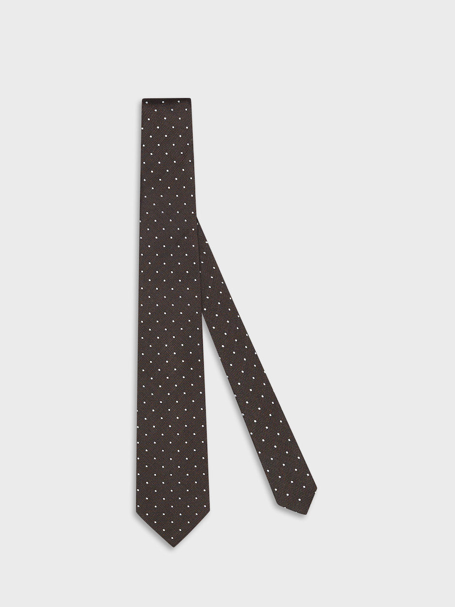 Brown Polka Dot Silk Jacquard Tie