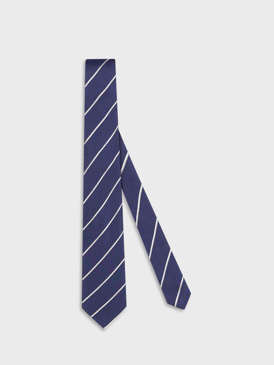 Silk jacquard striped tie blue