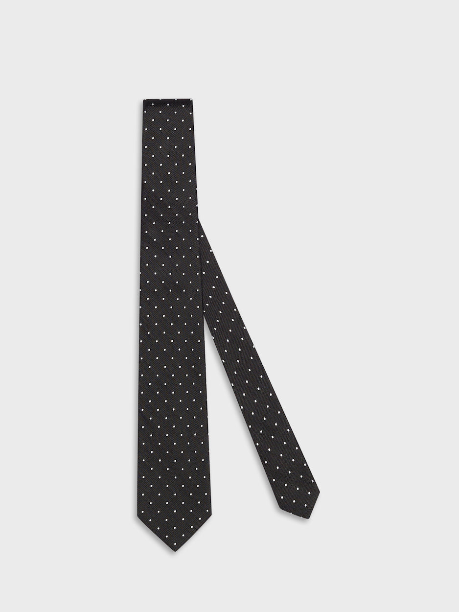 Silk jacquard polka dot tie black
