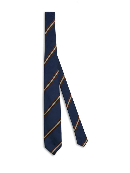 Seven-fold tie in blue silk with a regimental motif