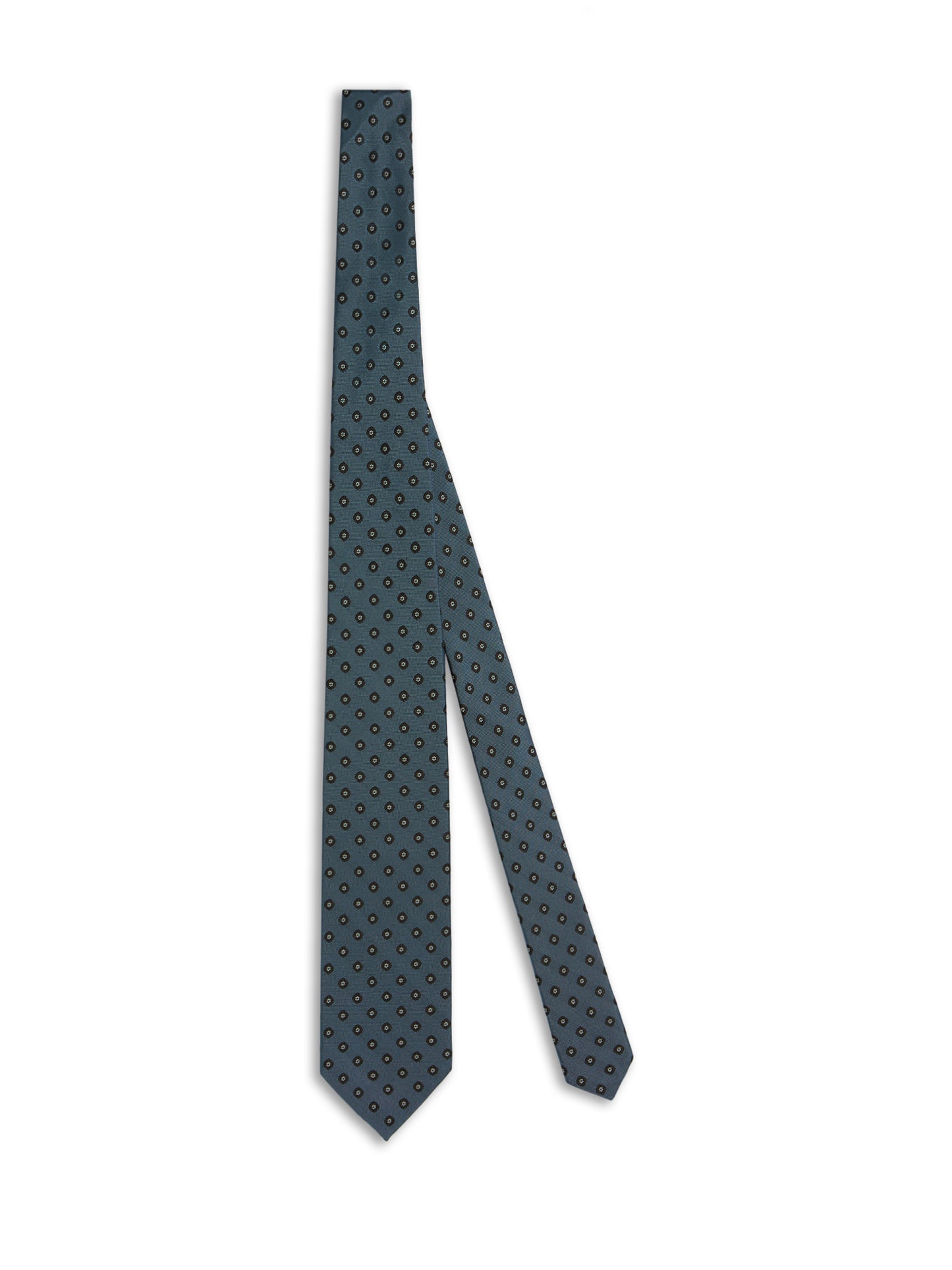 Cravatta sette pieghe in seta floreale blu