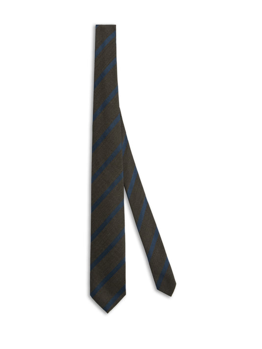 Seven-fold tie in brown wool, cotton and silk with a regimental motif