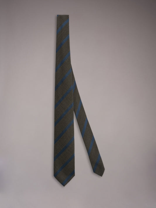Seven-fold regimental tie in brown wool, cotton and silk