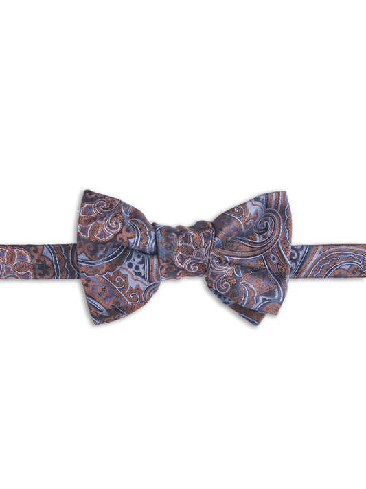 Self-tie bow tie in blue silk with a paisley motif