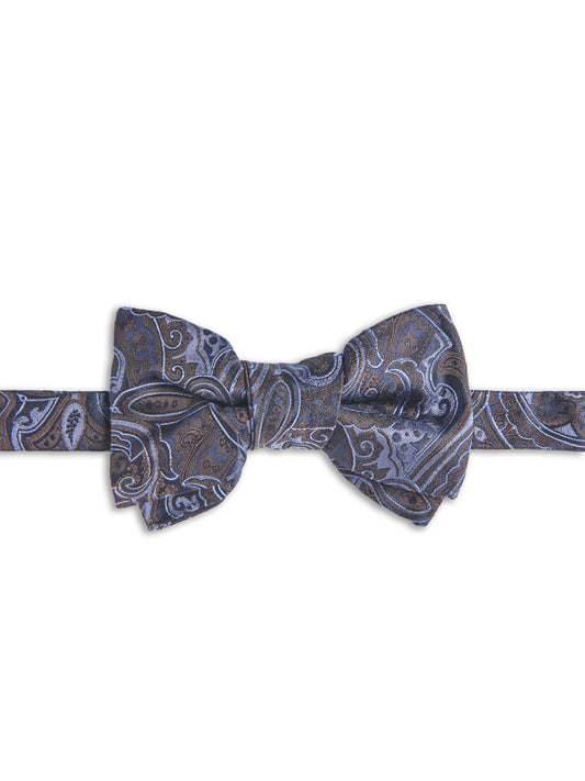 Self-tie bow tie in blue silk with a paisley motif