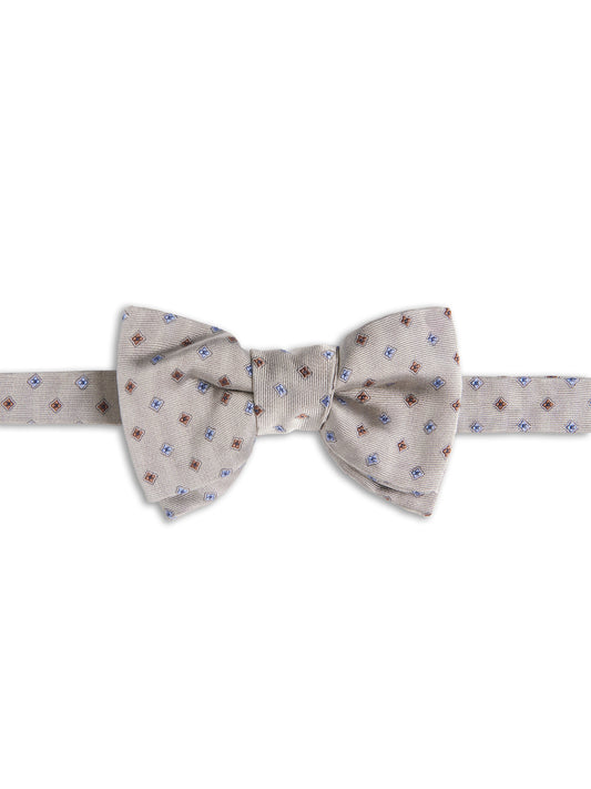 Papillon da annodare grigio in twill di seta con motivo geometrico