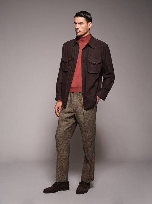 Pantalone a vita alta in lana beige