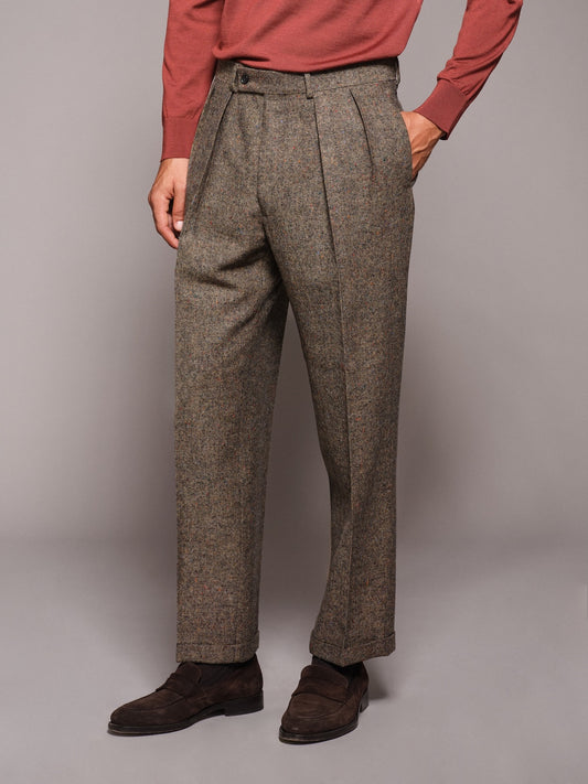 Pantalone a vita alta in lana beige