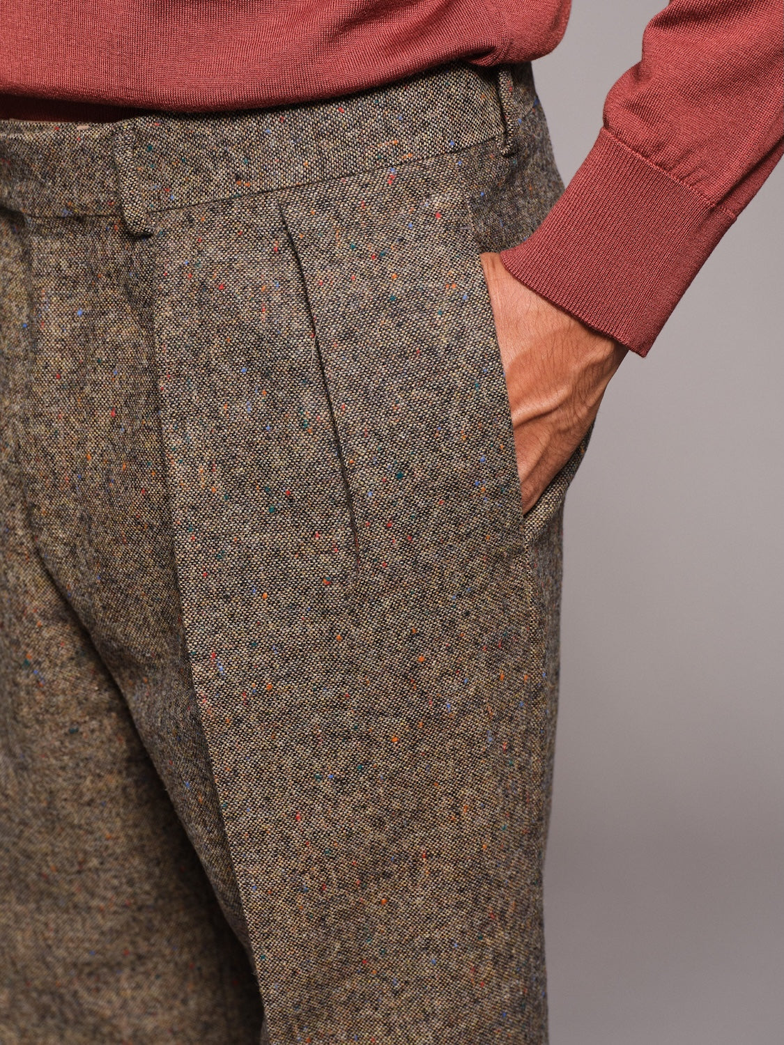 Pantalone a vita alta in lana beige