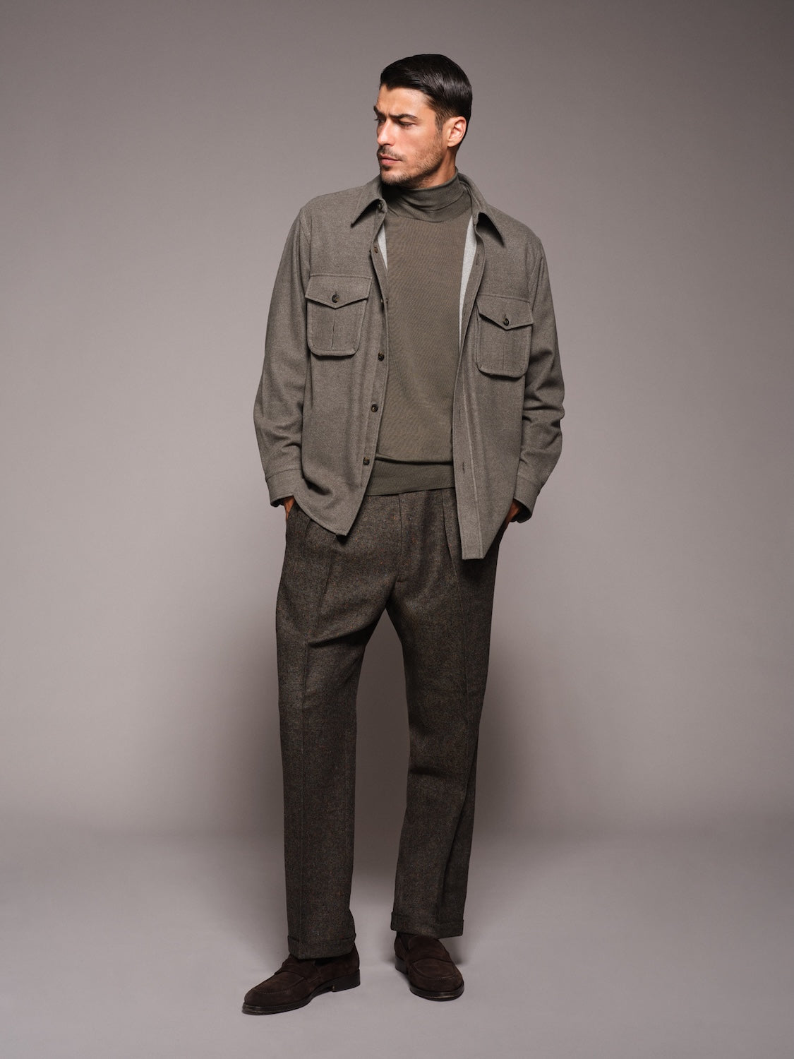 Pantalone a vita alta in lana verde