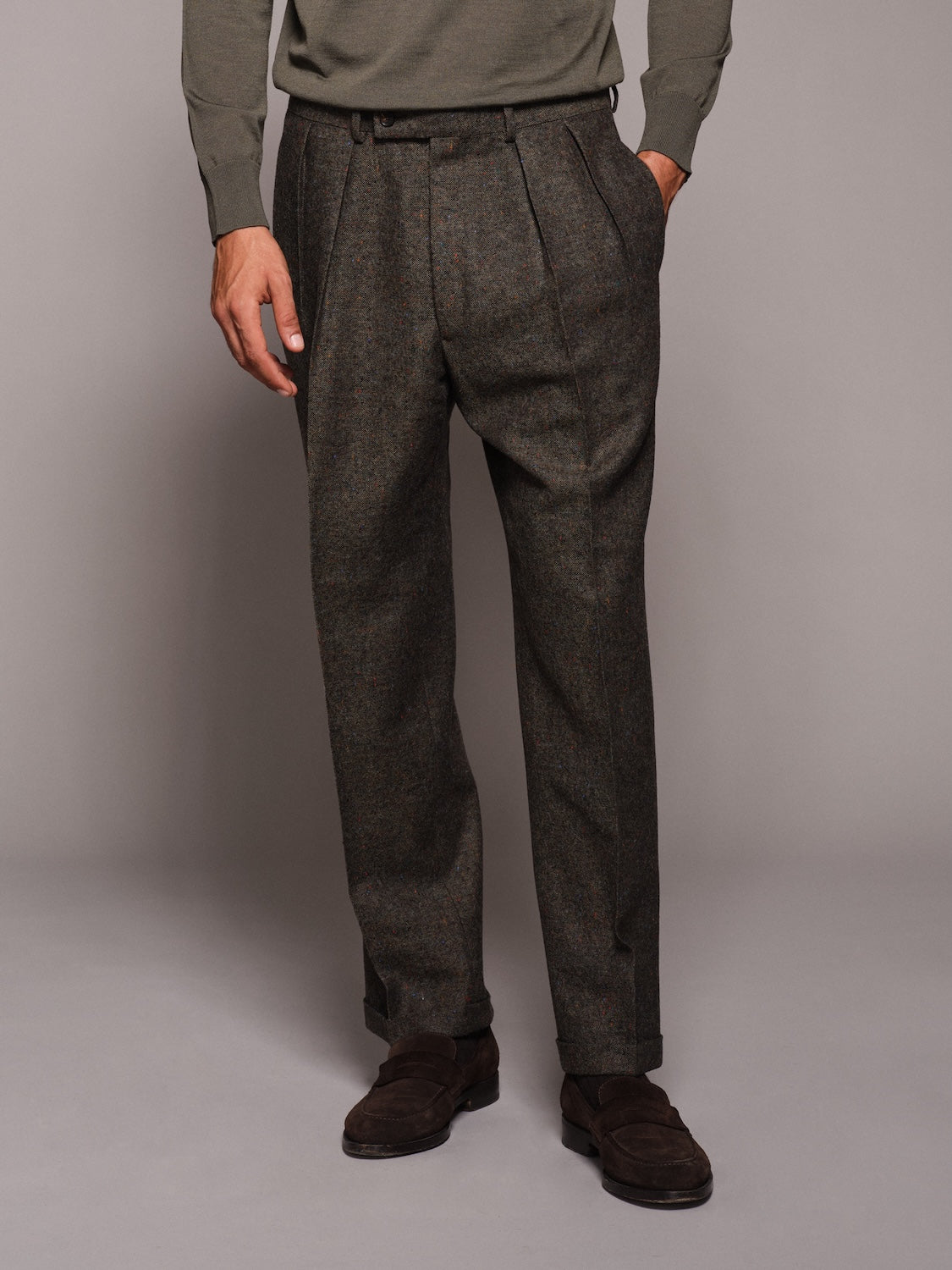 Pantalone a vita alta in lana verde